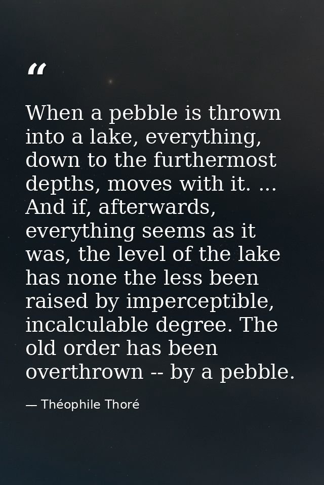 When a pebble is thrown into a lake, everything, down to the furthermost depths, moves with it. ... And if, afterwards,  — Théophile Thoré