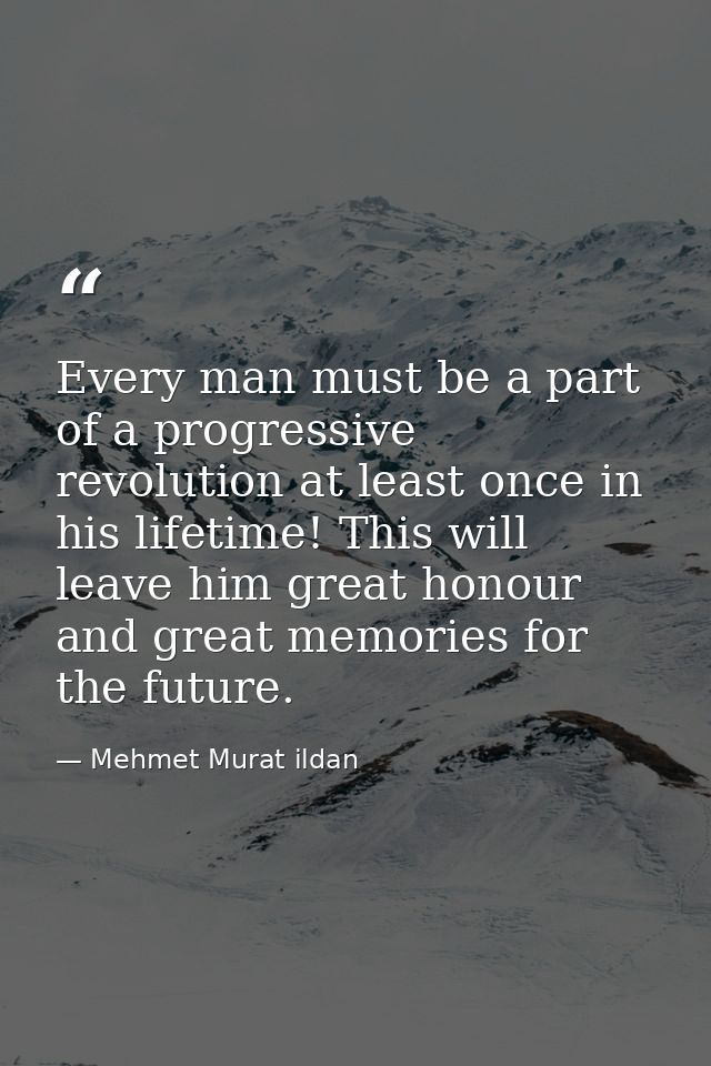 Every man must be a part of a progressive revolution at least once in his lifetime! This will leave him great honour and — Mehmet Murat ildan