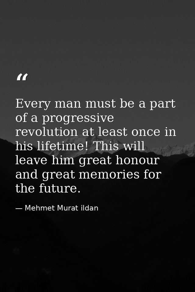 Every man must be a part of a progressive revolution at least once in his lifetime! This will leave him great honour and — Mehmet Murat ildan