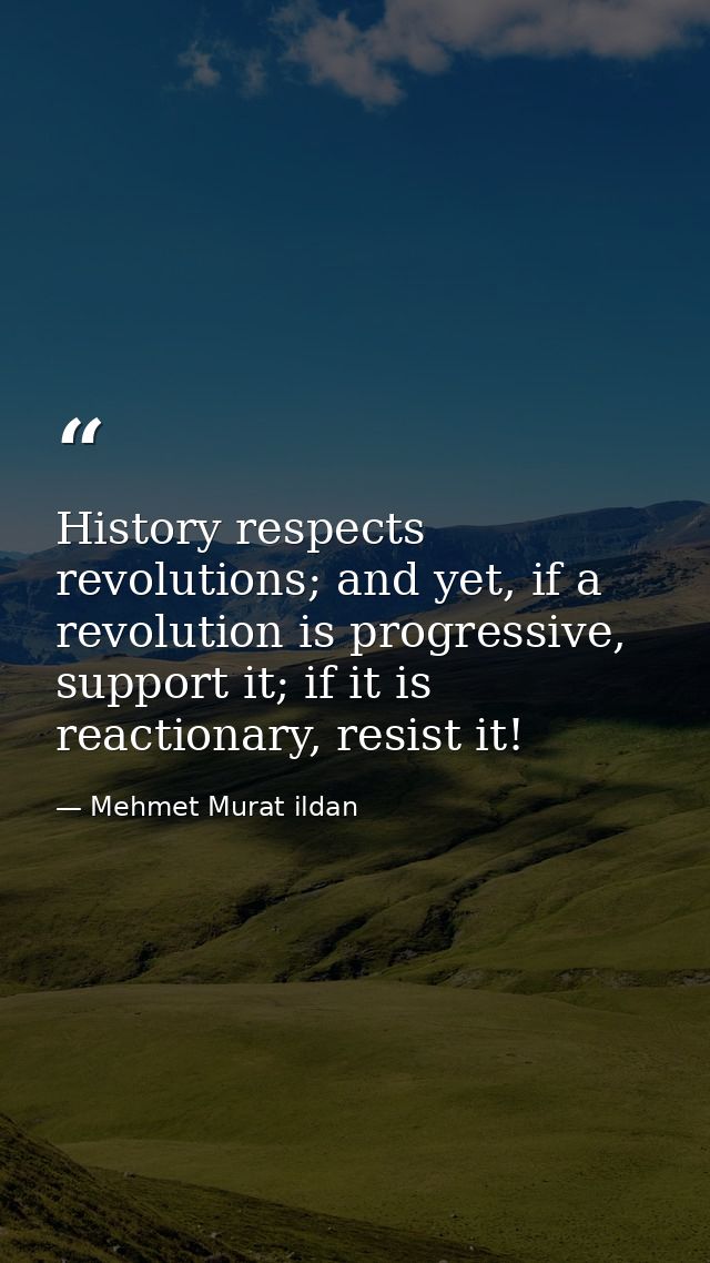 History respects revolutions; and yet, if a revolution is progressive, support it; if it is reactionary, resist it! — Mehmet Murat ildan