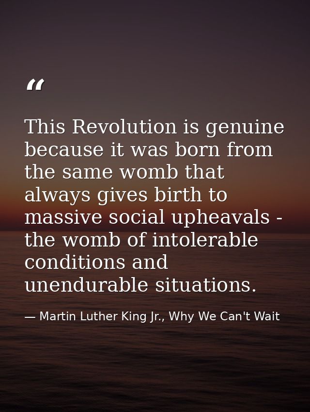 This Revolution is genuine because it was born from the same womb that always gives birth to massive social upheavals -  — Martin Luther King Jr., Why We Can't Wait