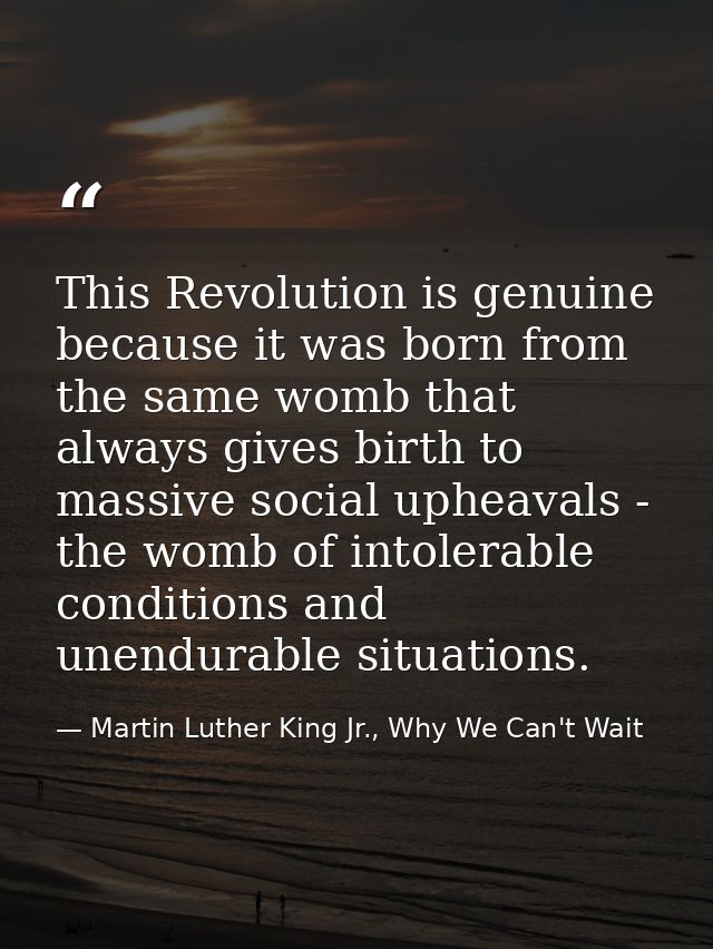 This Revolution is genuine because it was born from the same womb that always gives birth to massive social upheavals -  — Martin Luther King Jr., Why We Can't Wait