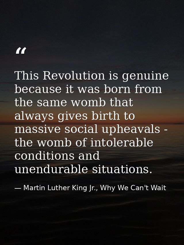 This Revolution is genuine because it was born from the same womb that always gives birth to massive social upheavals -  — Martin Luther King Jr., Why We Can't Wait