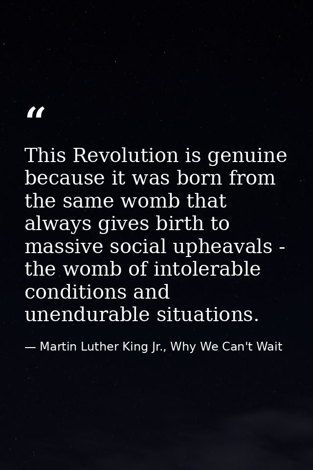 This Revolution is genuine because it was born from the same womb that always gives birth to massive social upheavals -  — Martin Luther King Jr., Why We Can't Wait