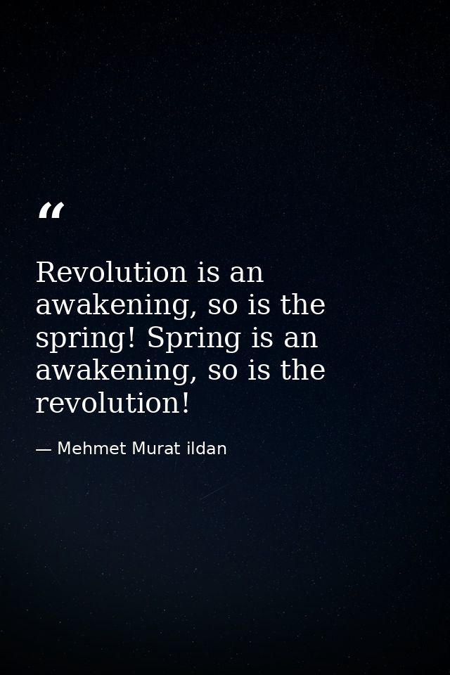 Revolution is an awakening, so is the spring! Spring is an awakening, so is the revolution! — Mehmet Murat ildan