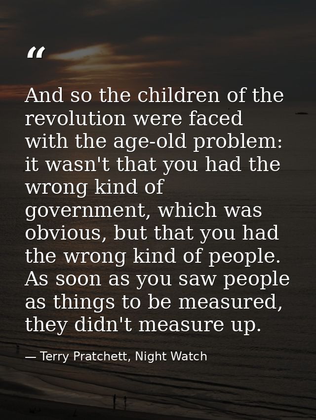And so the children of the revolution were faced with the age-old problem: it wasn't that you had the wrong kind of gove — Terry Pratchett, Night Watch