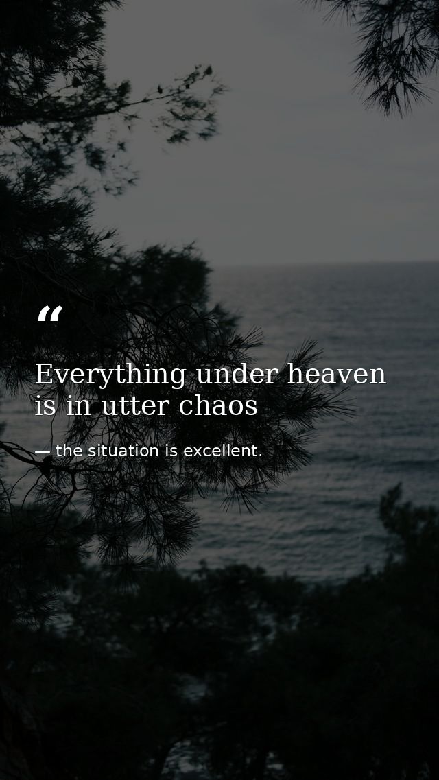 Everything under heaven is in utter chaos — the situation is excellent.