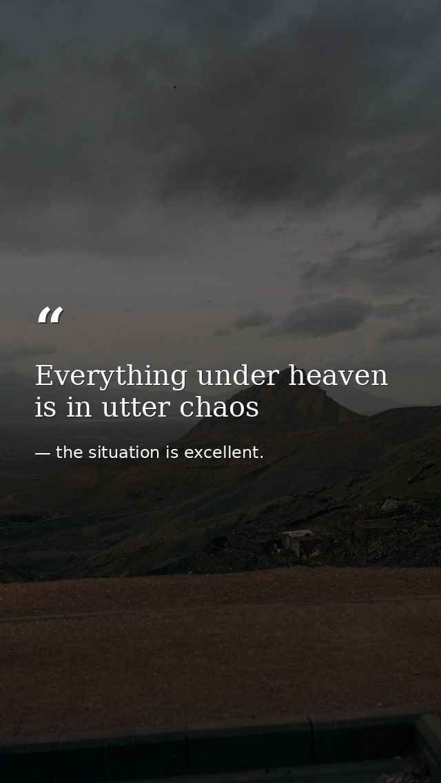 Everything under heaven is in utter chaos — the situation is excellent.