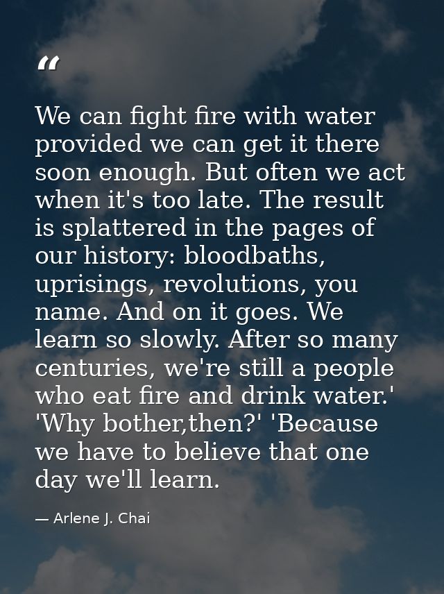 We can fight fire with water provided we can get it there soon enough. But often we act when it's too late. The result i — Arlene J. Chai