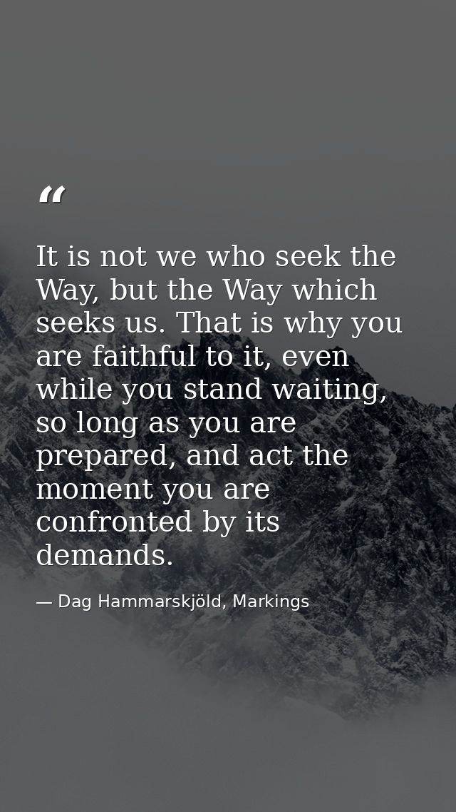 It is not we who seek the Way, but the Way which seeks us. That is why you are faithful to it, even while you stand wait — Dag Hammarskjöld, Markings