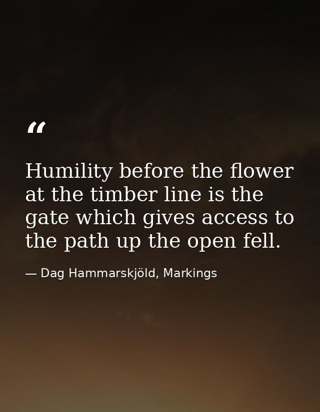 Humility before the flower at the timber line is the gate which gives access to the path up the open fell. — Dag Hammarskjöld, Markings