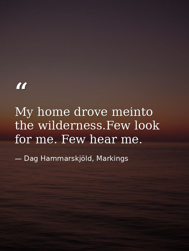 My home drove meinto the wilderness.Few look for me. Few hear me. — Dag Hammarskjöld, Markings