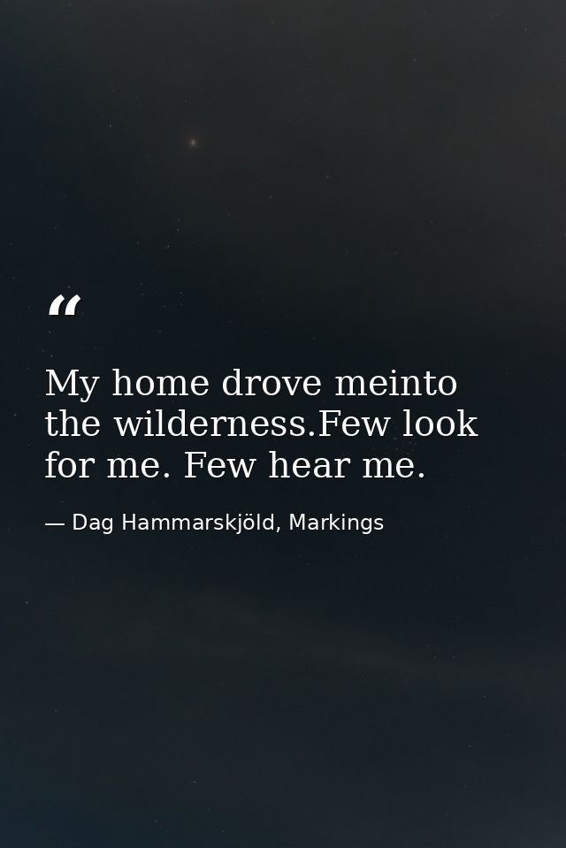 My home drove meinto the wilderness.Few look for me. Few hear me. — Dag Hammarskjöld, Markings