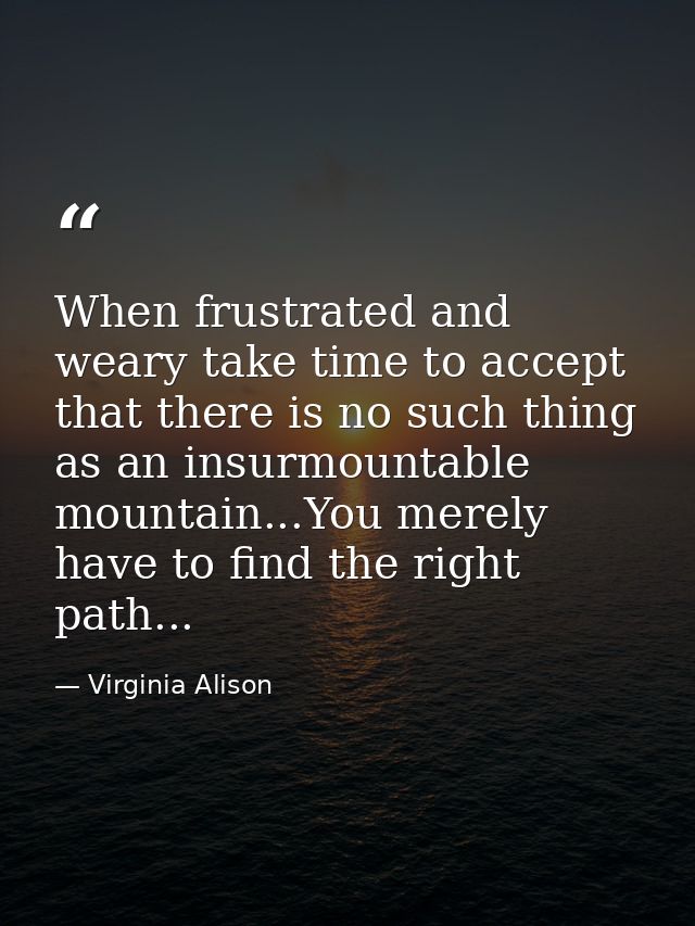 When frustrated and weary take time to accept that there is no such thing as an insurmountable mountain...You merely hav — Virginia Alison