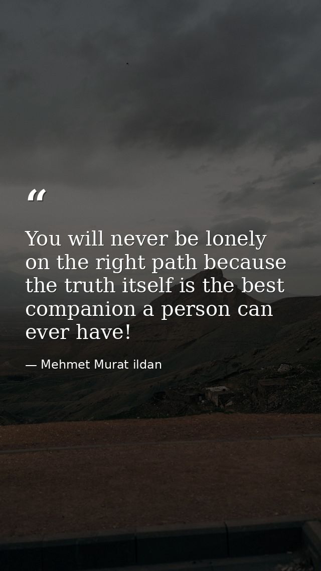 You will never be lonely on the right path because the truth itself is the best companion a person can ever have! — Mehmet Murat ildan