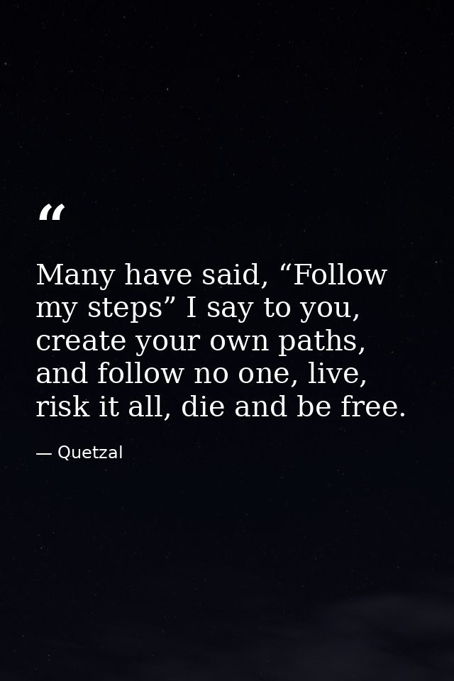 Many have said, “Follow my steps” I say to you, create your own paths, and follow no one, live, risk it all, die and be  — Quetzal