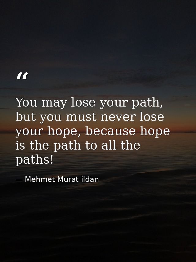 You may lose your path, but you must never lose your hope, because hope is the path to all the paths! — Mehmet Murat ildan