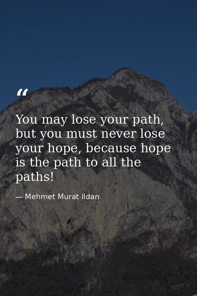 You may lose your path, but you must never lose your hope, because hope is the path to all the paths! — Mehmet Murat ildan