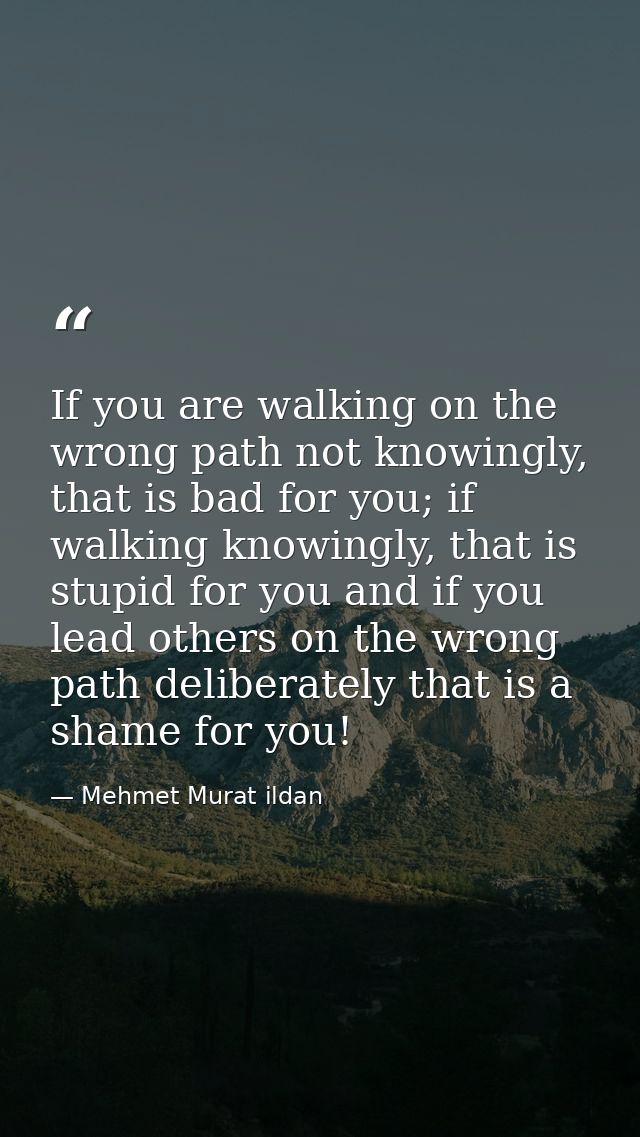If you are walking on the wrong path not knowingly, that is bad for you; if walking knowingly, that is stupid for you an — Mehmet Murat ildan