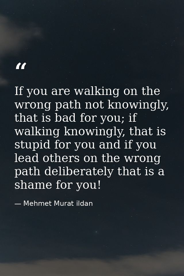 If you are walking on the wrong path not knowingly, that is bad for you; if walking knowingly, that is stupid for you an — Mehmet Murat ildan
