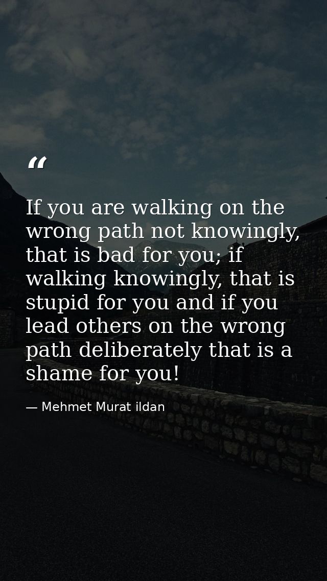 If you are walking on the wrong path not knowingly, that is bad for you; if walking knowingly, that is stupid for you an — Mehmet Murat ildan