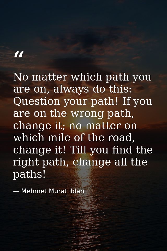No matter which path you are on, always do this: Question your path! If you are on the wrong path, change it; no matter  — Mehmet Murat ildan