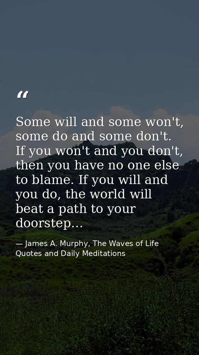 Some will and some won't, some do and some don't. If you won't and you don't, then you have no one else to blame. If you — James A. Murphy, The Waves of Life Quotes and Daily Meditations