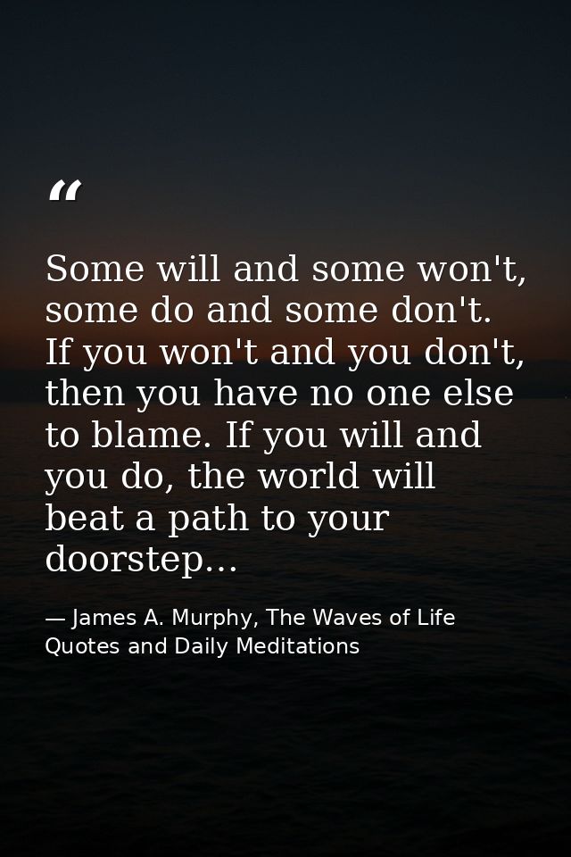 Some will and some won't, some do and some don't. If you won't and you don't, then you have no one else to blame. If you — James A. Murphy, The Waves of Life Quotes and Daily Meditations