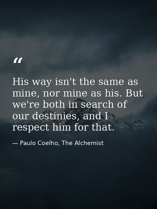 His way isn't the same as mine, nor mine as his. But we're both in search of our destinies, and I respect him for that. — Paulo Coelho, The Alchemist