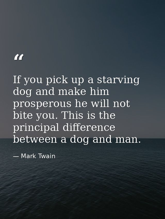 If you pick up a starving dog and make him prosperous he will not bite you. This is the principal difference between a d — Mark Twain