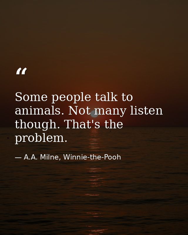 Some people talk to animals. Not many listen though. That's the problem. — A.A. Milne, Winnie-the-Pooh