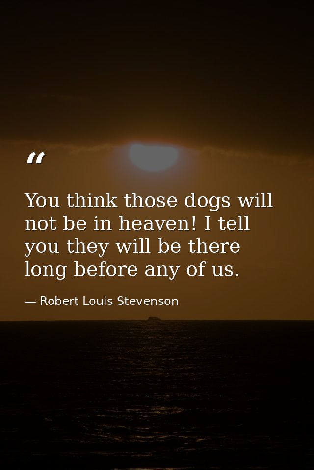 You think those dogs will not be in heaven! I tell you they will be there long before any of us. — Robert Louis Stevenson