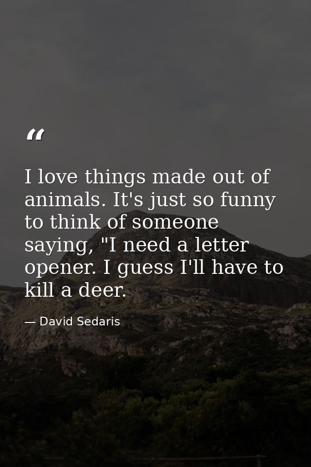 I love things made out of animals. It's just so funny to think of someone saying, "I need a letter opener. I guess I'll  — David Sedaris