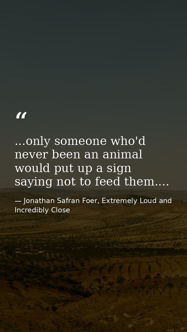 ...only someone who'd never been an animal would put up a sign saying not to feed them.... — Jonathan Safran Foer, Extremely Loud and Incredibly Close
