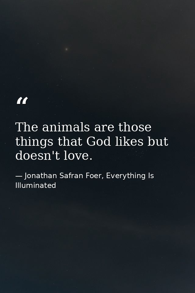 The animals are those things that God likes but doesn't love. — Jonathan Safran Foer, Everything Is Illuminated
