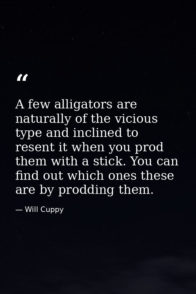 A few alligators are naturally of the vicious type and inclined to resent it when you prod them with a stick. You can fi — Will Cuppy