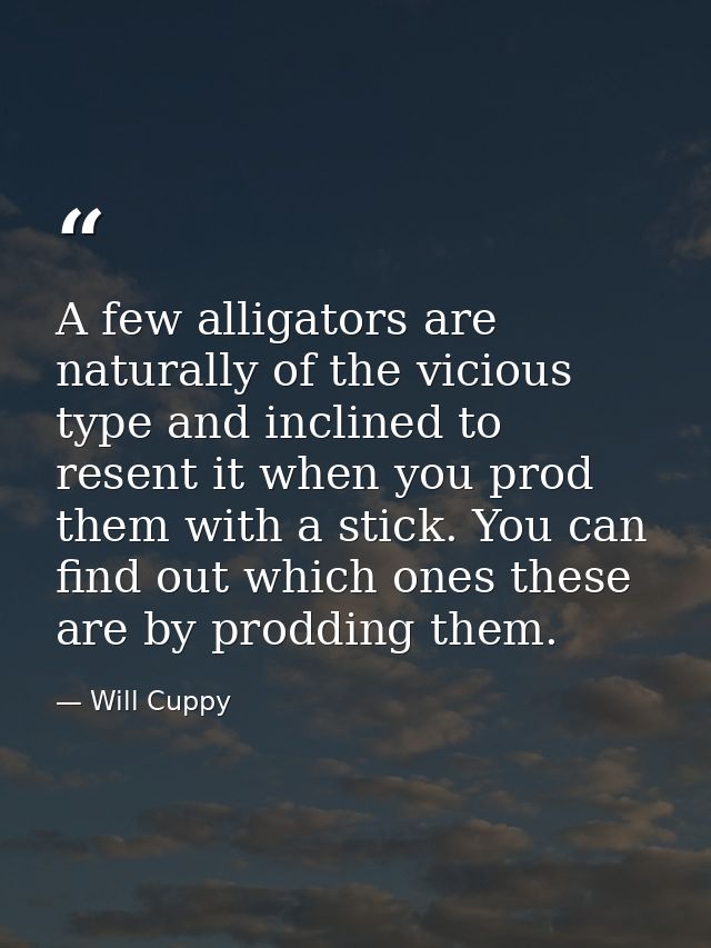 A few alligators are naturally of the vicious type and inclined to resent it when you prod them with a stick. You can fi — Will Cuppy
