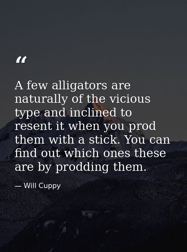 A few alligators are naturally of the vicious type and inclined to resent it when you prod them with a stick. You can fi — Will Cuppy