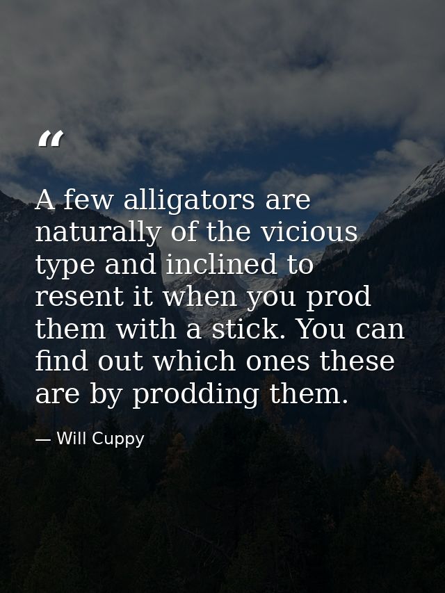 A few alligators are naturally of the vicious type and inclined to resent it when you prod them with a stick. You can fi — Will Cuppy