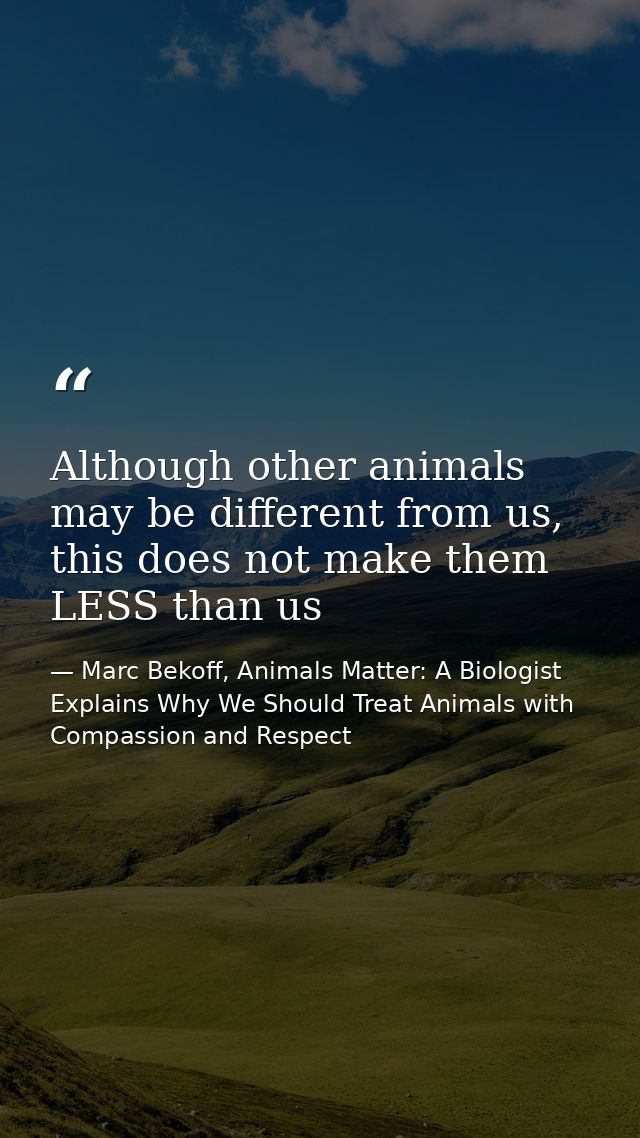 Although other animals may be different from us, this does not make them LESS than us — Marc Bekoff, Animals Matter: A Biologist Explains Why We Should Treat Animals with Compassion and Respect
