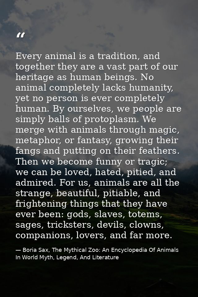 Every animal is a tradition, and together they are a vast part of our heritage as human beings. No animal completely lac — Boria Sax, The Mythical Zoo: An Encyclopedia Of Animals In World Myth, Legend, And Literature