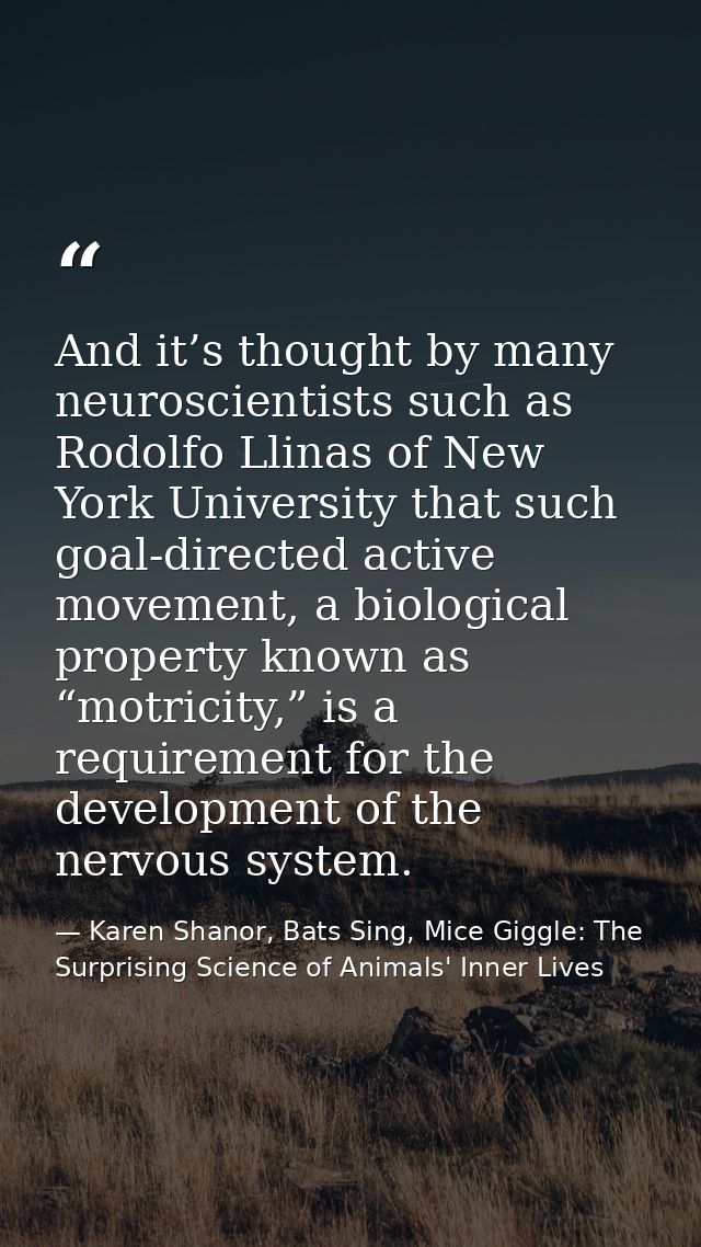 And it’s thought by many neuroscientists such as Rodolfo Llinas of New York University that such goal-directed active mo — Karen Shanor, Bats Sing, Mice Giggle: The Surprising Science of Animals' Inner Lives