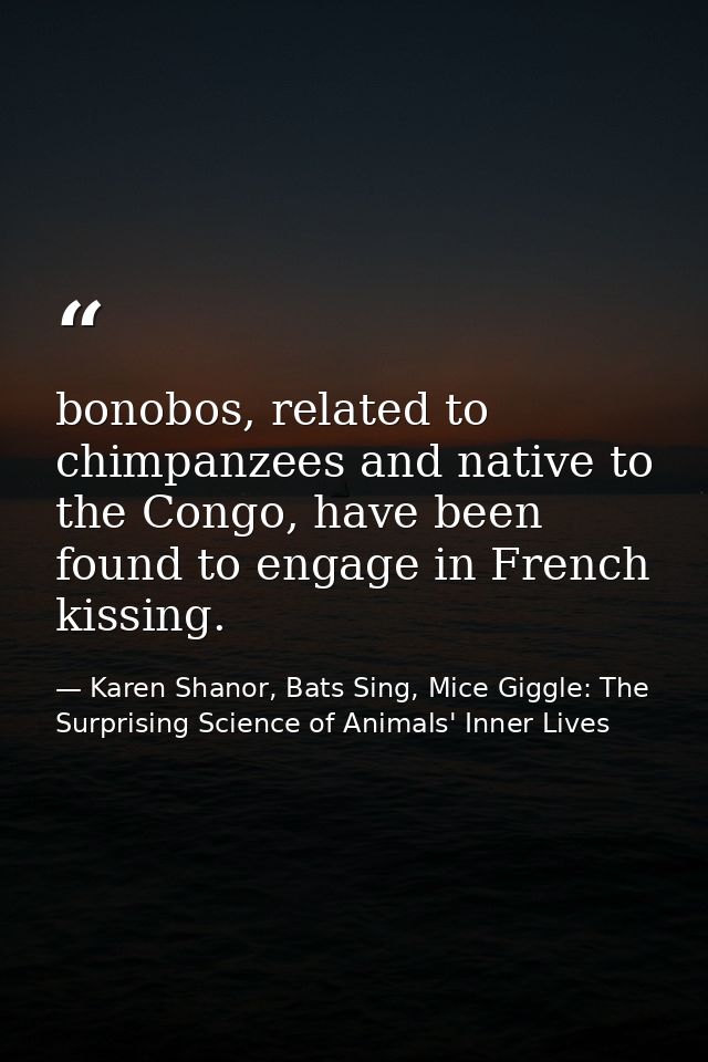 bonobos, related to chimpanzees and native to the Congo, have been found to engage in French kissing. — Karen Shanor, Bats Sing, Mice Giggle: The Surprising Science of Animals' Inner Lives