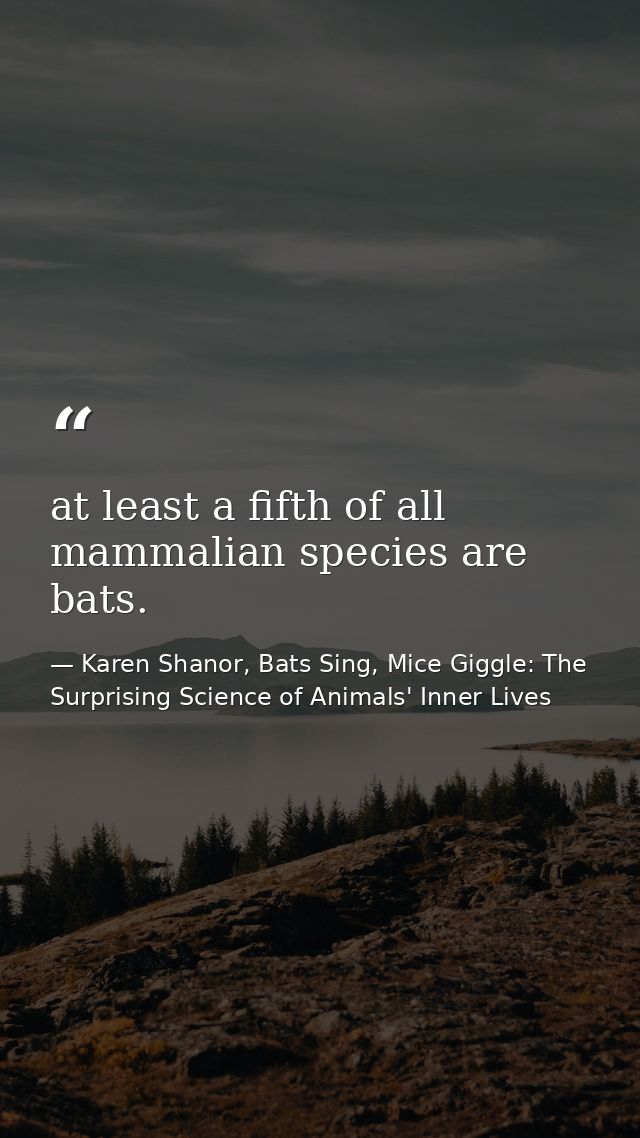 at least a fifth of all mammalian species are bats. — Karen Shanor, Bats Sing, Mice Giggle: The Surprising Science of Animals' Inner Lives