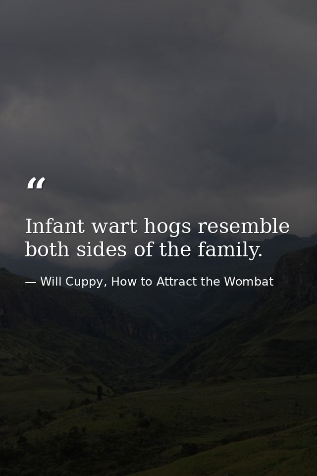 Infant wart hogs resemble both sides of the family. — Will Cuppy, How to Attract the Wombat