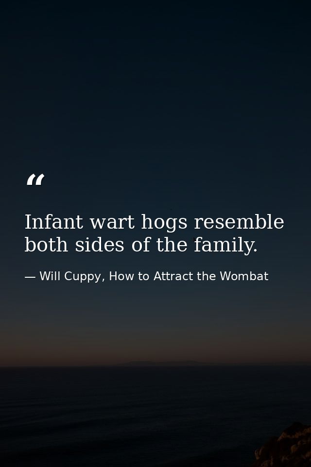 Infant wart hogs resemble both sides of the family. — Will Cuppy, How to Attract the Wombat