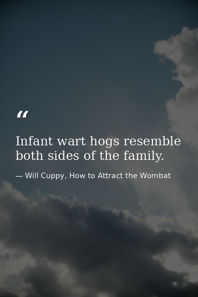 Infant wart hogs resemble both sides of the family. — Will Cuppy, How to Attract the Wombat