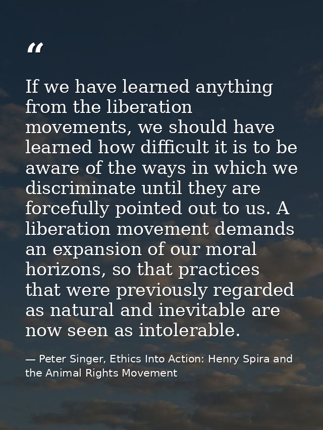 If we have learned anything from the liberation movements, we should have learned how difficult it is to be aware of the — Peter Singer, Ethics Into Action: Henry Spira and the Animal Rights Movement