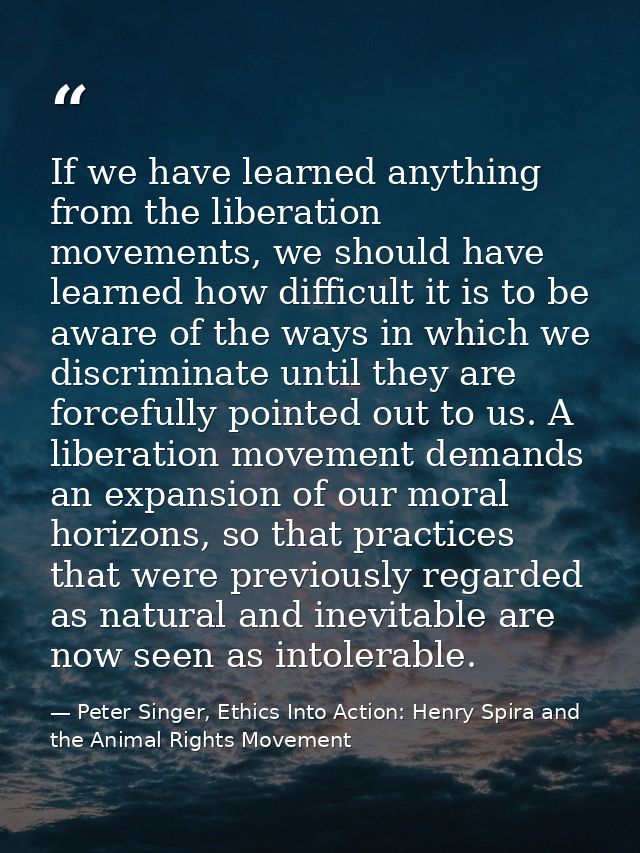 If we have learned anything from the liberation movements, we should have learned how difficult it is to be aware of the — Peter Singer, Ethics Into Action: Henry Spira and the Animal Rights Movement