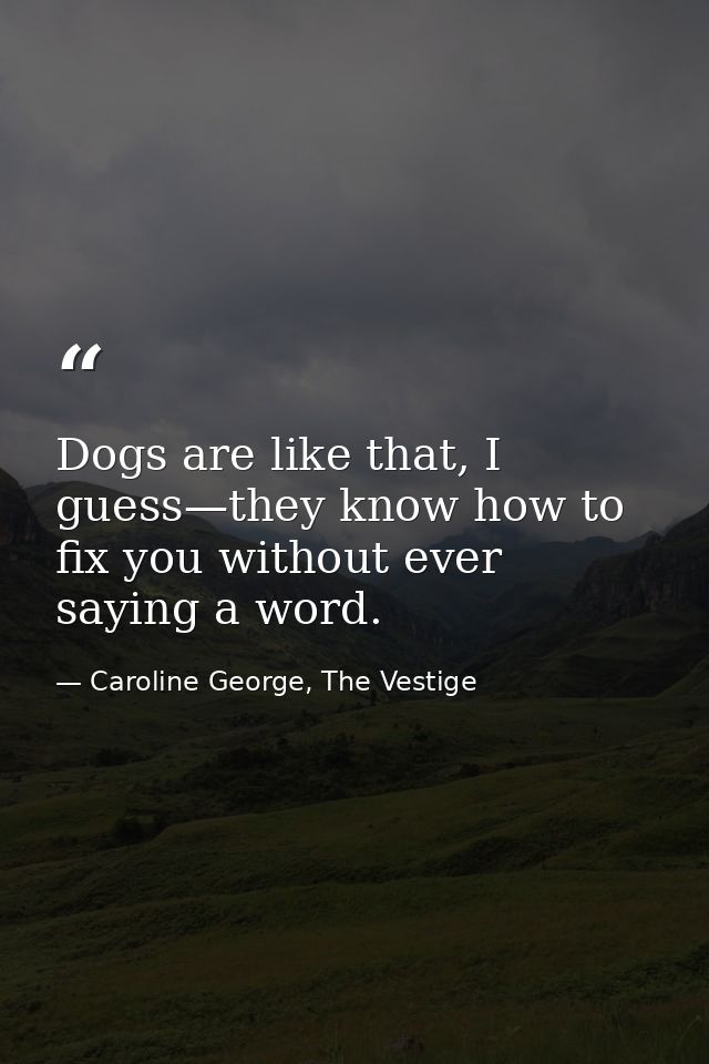 Dogs are like that, I guess—they know how to fix you without ever saying a word. — Caroline George, The Vestige